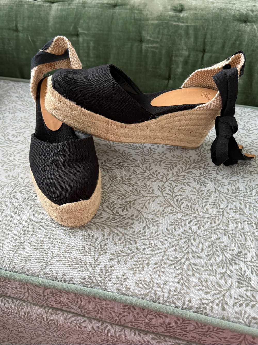 Castañer Carina Black Espadrille Platform Wedge Mid Heel Ankle Tie Sz40 US9 $205 - Picture 3 of 7